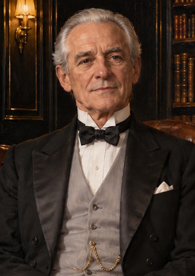Steward, a silver-haired butler in a tailcoat and wing collar